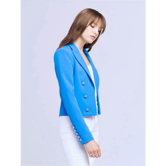 L'Agence Inez Crop Blazer Campanula Cobalt Blue Size 4 - Picture 2 of 16